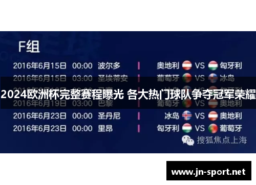 2024欧洲杯完整赛程曝光 各大热门球队争夺冠军荣耀
